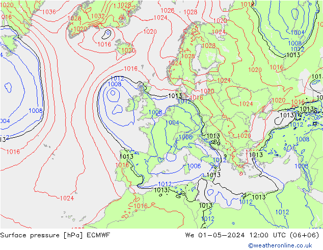 Surface pressure ECMWF We 01.05.2024 12 UTC