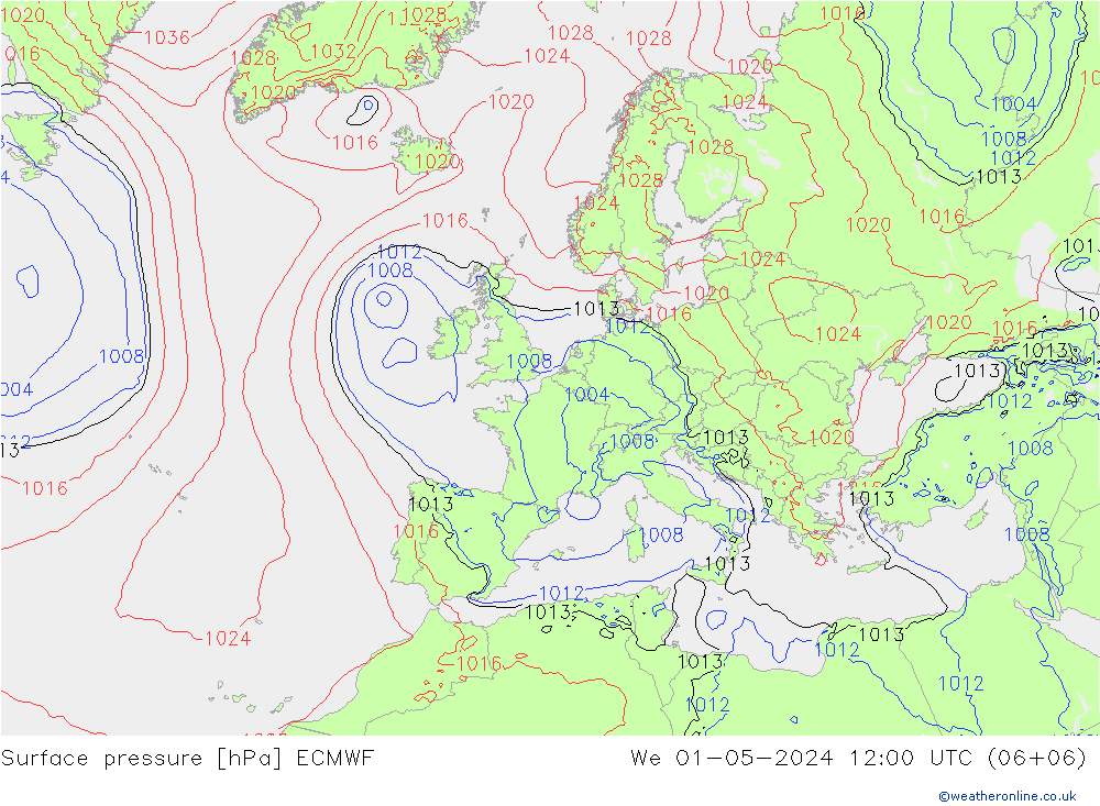 Bodendruck ECMWF Mi 01.05.2024 12 UTC