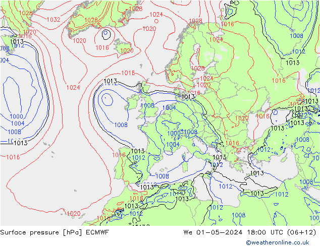 Bodendruck ECMWF Mi 01.05.2024 18 UTC