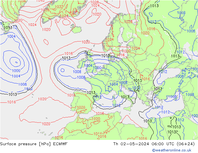 Bodendruck ECMWF Do 02.05.2024 06 UTC