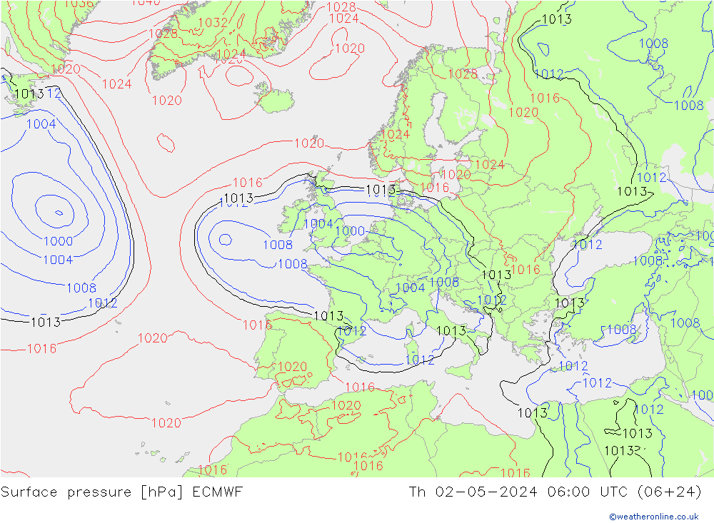 Bodendruck ECMWF Do 02.05.2024 06 UTC