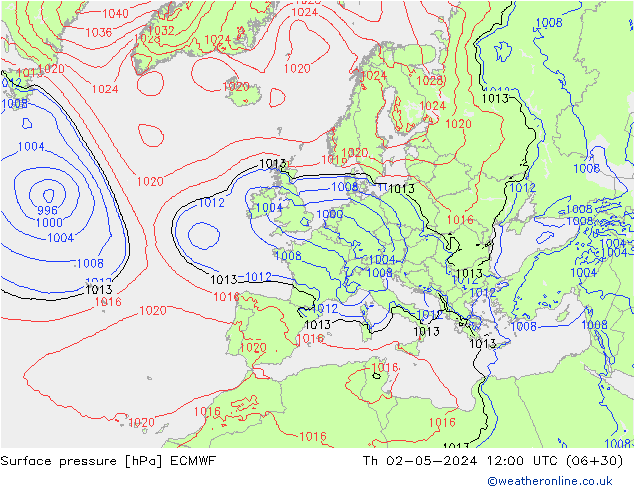 Surface pressure ECMWF Th 02.05.2024 12 UTC