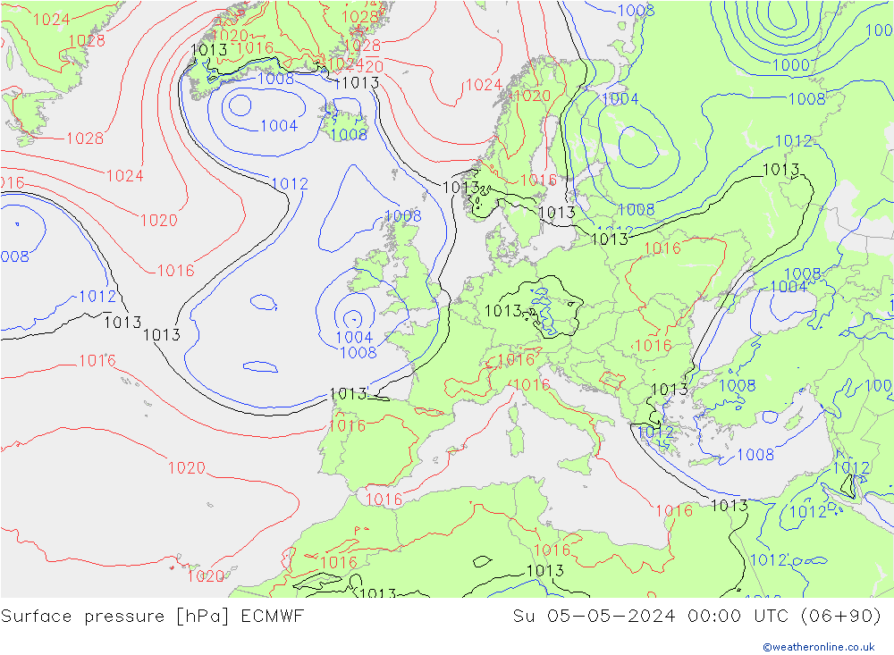 Pressione al suolo ECMWF dom 05.05.2024 00 UTC