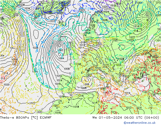 Theta-e 850hPa ECMWF  01.05.2024 06 UTC