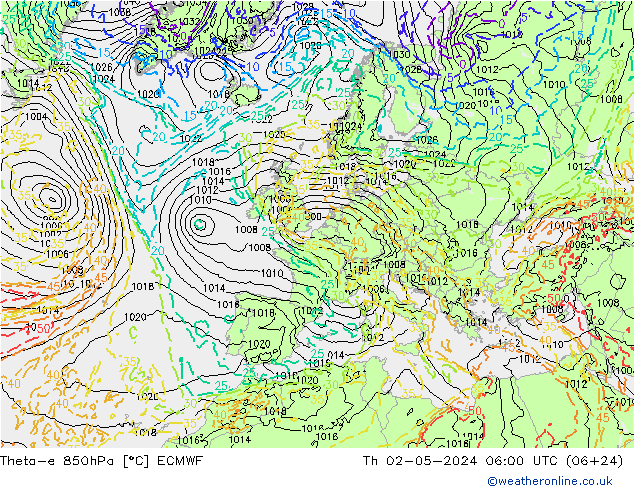 Theta-e 850hPa ECMWF Qui 02.05.2024 06 UTC