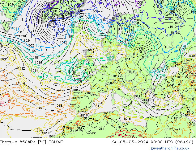 Theta-e 850hPa ECMWF So 05.05.2024 00 UTC