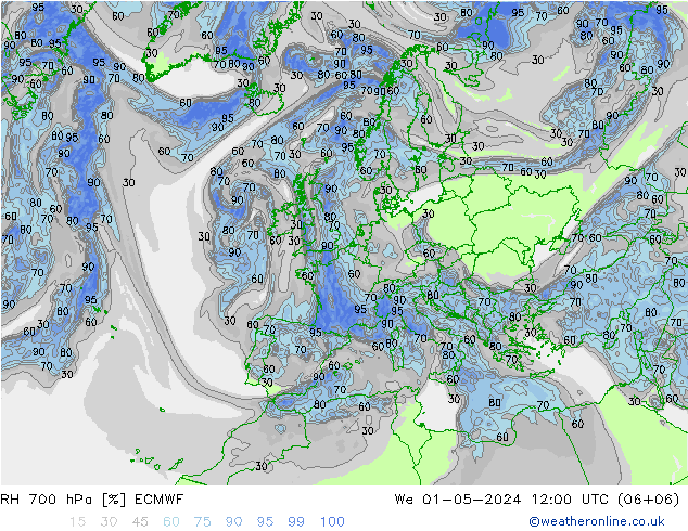 RH 700 hPa ECMWF Mi 01.05.2024 12 UTC