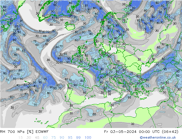 RH 700 hPa ECMWF ven 03.05.2024 00 UTC