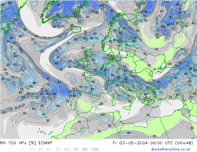 RH 700 hPa ECMWF Fr 03.05.2024 06 UTC