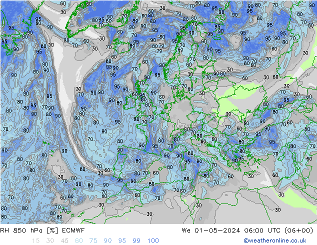 RH 850 hPa ECMWF Mi 01.05.2024 06 UTC