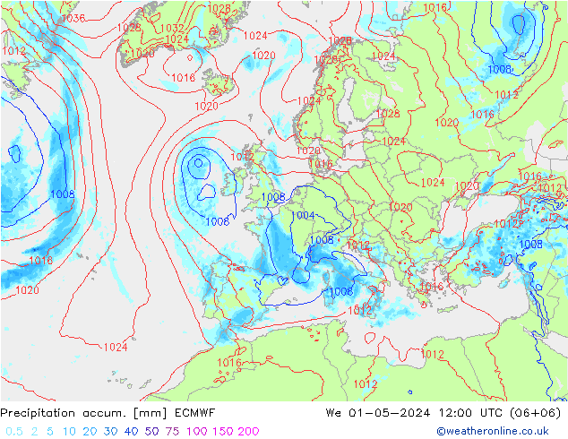 Totale neerslag ECMWF wo 01.05.2024 12 UTC