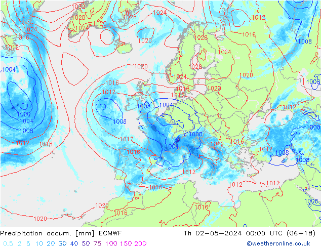 Precipitation accum. ECMWF gio 02.05.2024 00 UTC