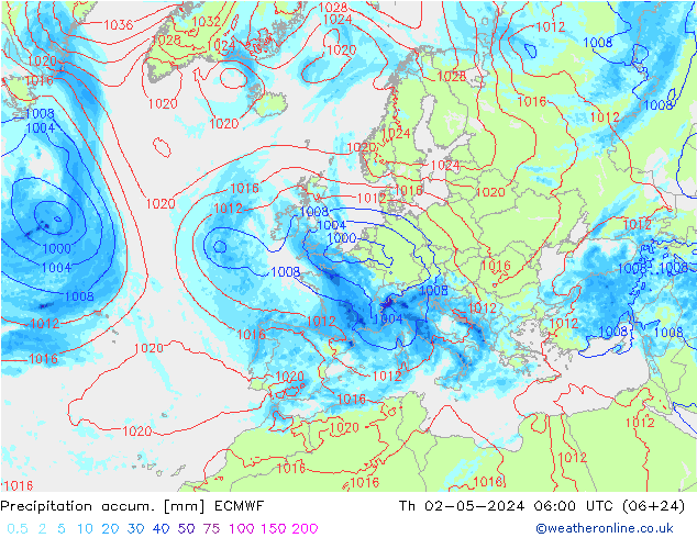 Precipitation accum. ECMWF Th 02.05.2024 06 UTC