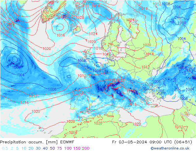 Totale neerslag ECMWF vr 03.05.2024 09 UTC