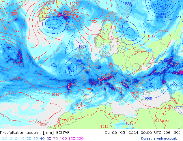 Toplam Yağış ECMWF Paz 05.05.2024 00 UTC