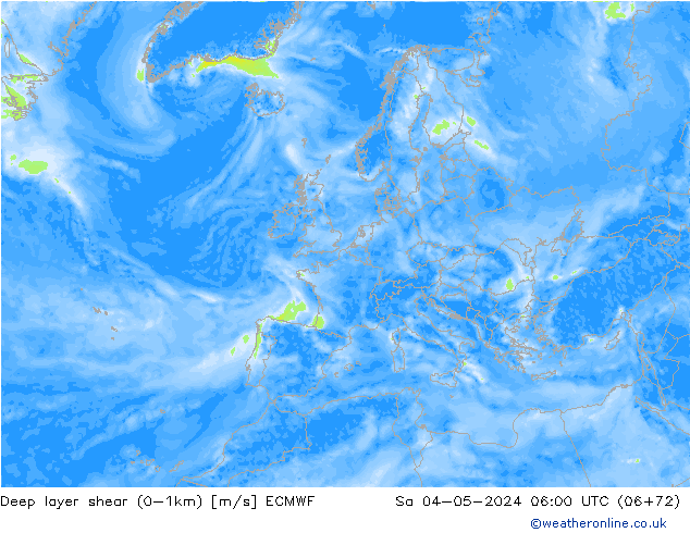 Deep layer shear (0-1km) ECMWF Sa 04.05.2024 06 UTC