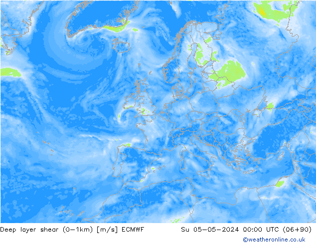 Deep layer shear (0-1km) ECMWF So 05.05.2024 00 UTC