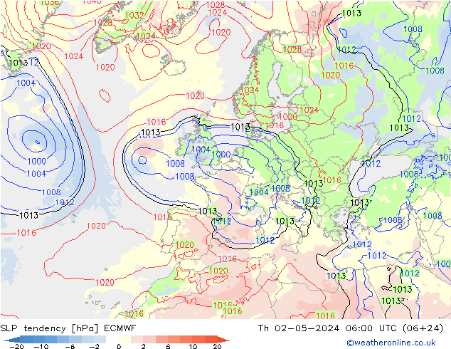 Drucktendenz ECMWF Do 02.05.2024 06 UTC