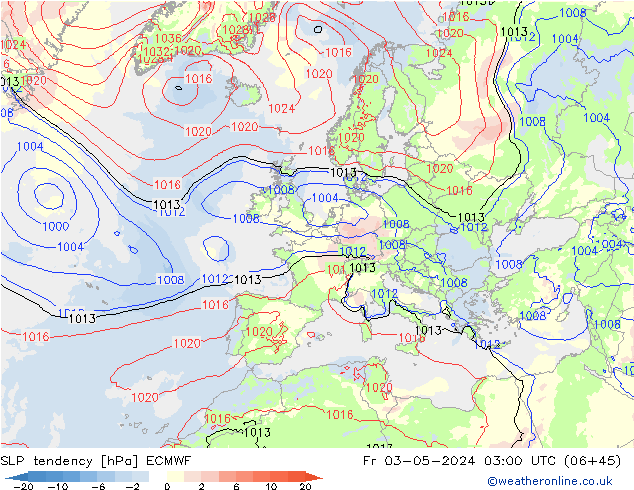 Tendance de pression  ECMWF ven 03.05.2024 03 UTC