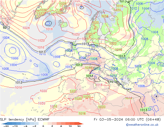 SLP tendency ECMWF Fr 03.05.2024 06 UTC