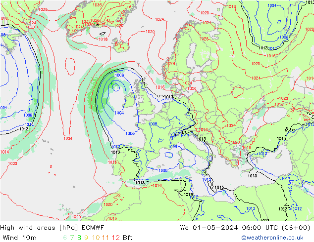 Izotacha ECMWF śro. 01.05.2024 06 UTC