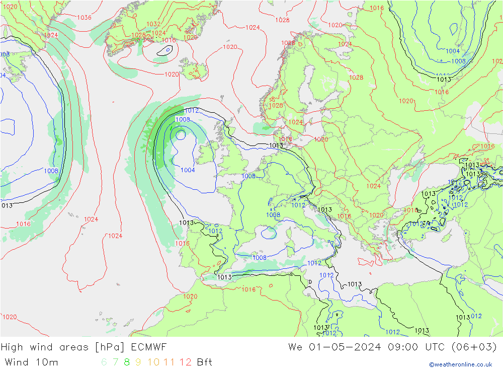 Izotacha ECMWF śro. 01.05.2024 09 UTC