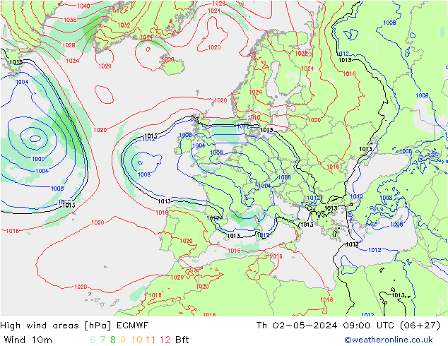 High wind areas ECMWF  02.05.2024 09 UTC