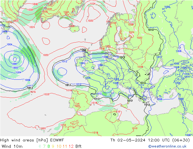 High wind areas ECMWF Th 02.05.2024 12 UTC