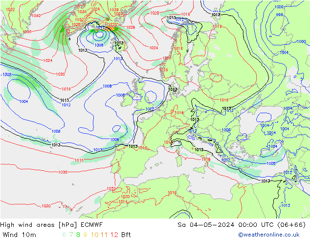 High wind areas ECMWF sam 04.05.2024 00 UTC