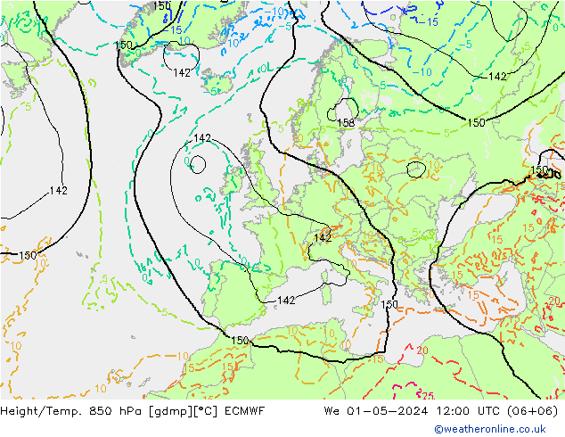 Z500/Rain (+SLP)/Z850 ECMWF śro. 01.05.2024 12 UTC