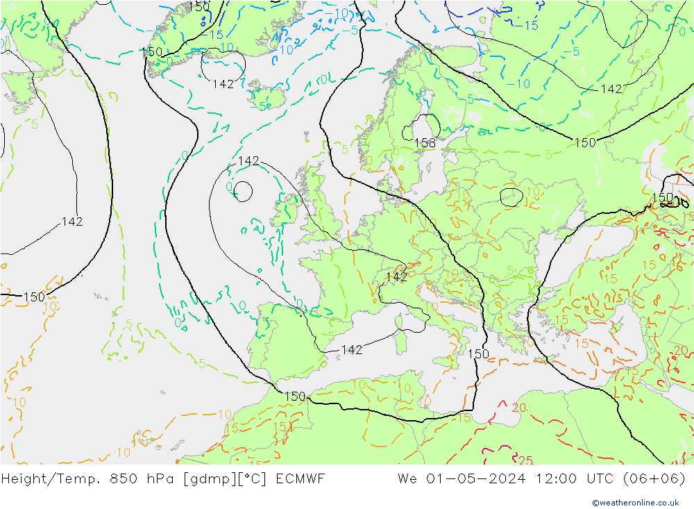 Z500/Rain (+SLP)/Z850 ECMWF Mi 01.05.2024 12 UTC