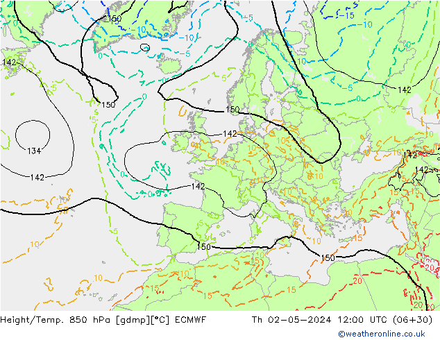 Z500/Rain (+SLP)/Z850 ECMWF czw. 02.05.2024 12 UTC