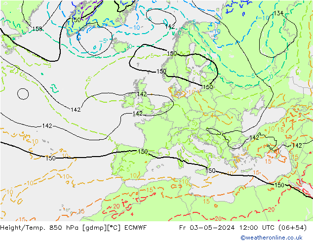 Height/Temp. 850 гПа ECMWF пт 03.05.2024 12 UTC