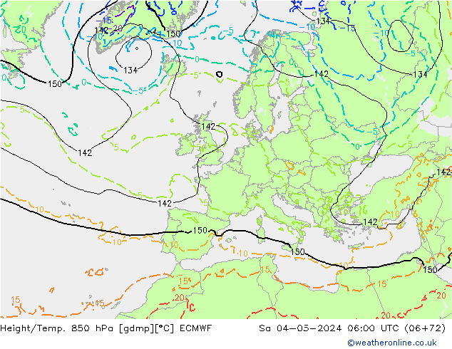 Height/Temp. 850 hPa ECMWF Sa 04.05.2024 06 UTC