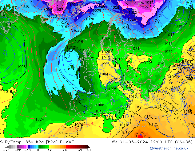 SLP/Temp. 850 hPa ECMWF We 01.05.2024 12 UTC