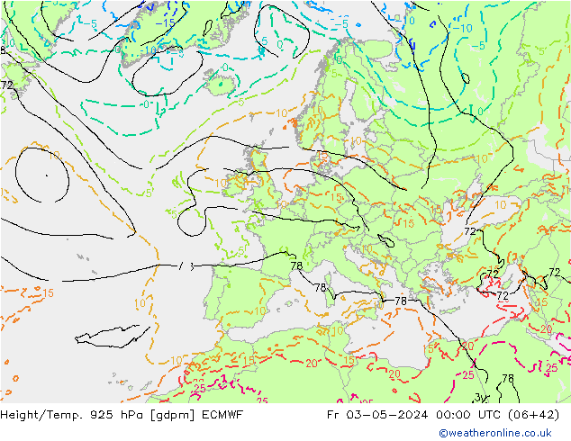 Height/Temp. 925 hPa ECMWF Fr 03.05.2024 00 UTC