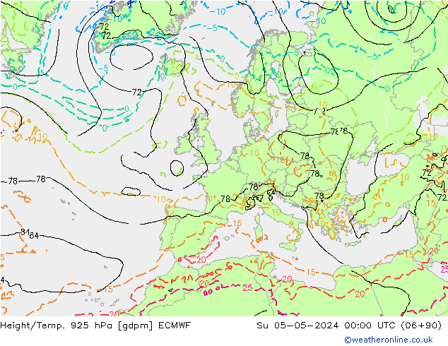 Height/Temp. 925 hPa ECMWF Su 05.05.2024 00 UTC