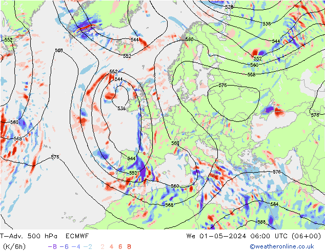 T-Adv. 500 hPa ECMWF Mi 01.05.2024 06 UTC