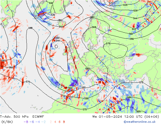 T-Adv. 500 hPa ECMWF mer 01.05.2024 12 UTC