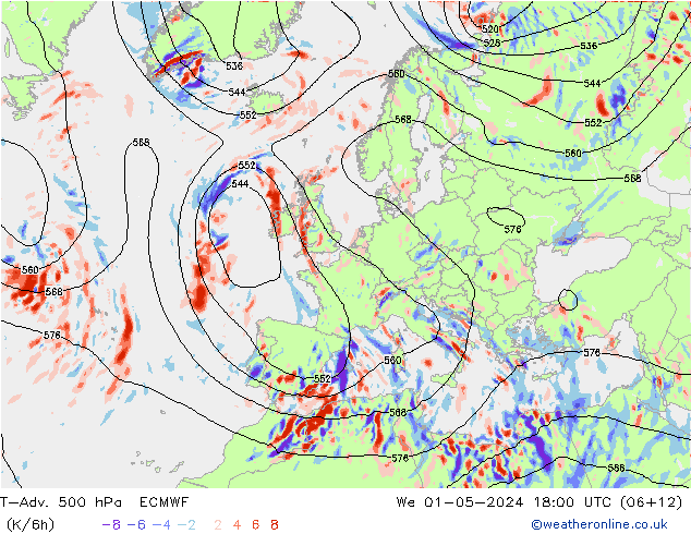 T-Adv. 500 hPa ECMWF Mi 01.05.2024 18 UTC