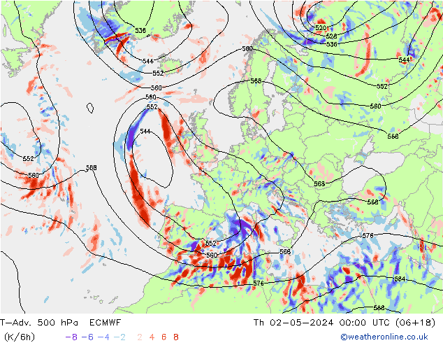 T-Adv. 500 hPa ECMWF gio 02.05.2024 00 UTC