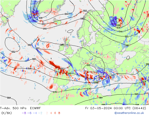 T-Adv. 500 hPa ECMWF Fr 03.05.2024 00 UTC