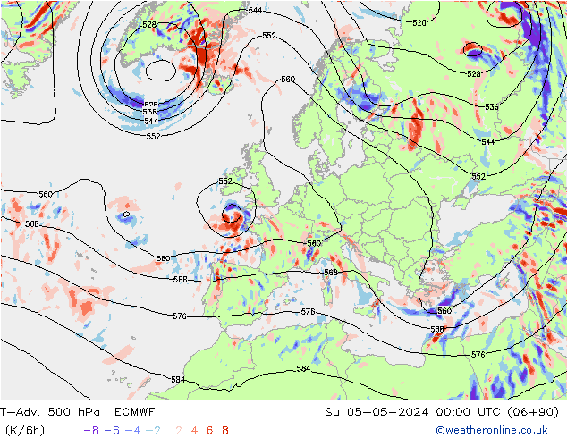 T-Adv. 500 hPa ECMWF Su 05.05.2024 00 UTC