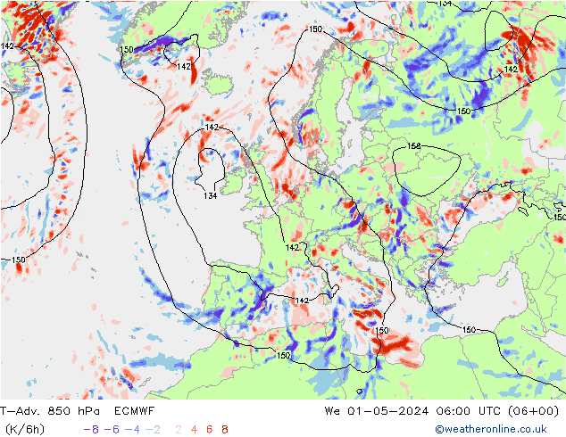 T-Adv. 850 hPa ECMWF  01.05.2024 06 UTC