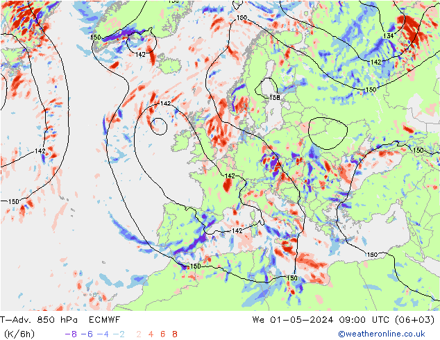 T-Adv. 850 hPa ECMWF  01.05.2024 09 UTC