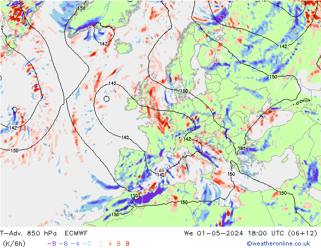 T-Adv. 850 hPa ECMWF We 01.05.2024 18 UTC