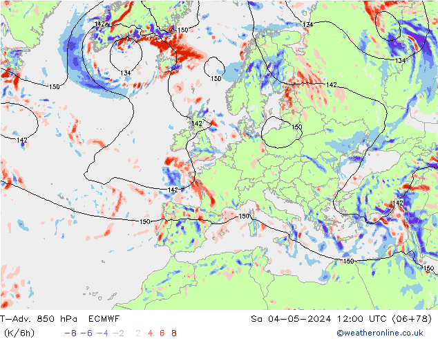 T-Adv. 850 hPa ECMWF Sa 04.05.2024 12 UTC