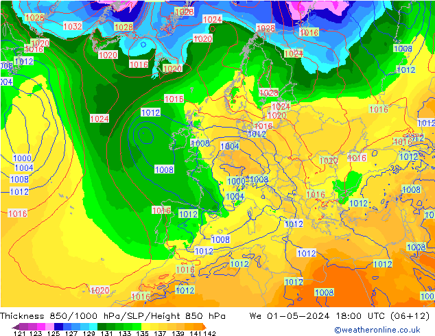 Schichtdicke 850-1000 hPa ECMWF Mi 01.05.2024 18 UTC