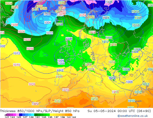 Thck 850-1000 hPa ECMWF Su 05.05.2024 00 UTC