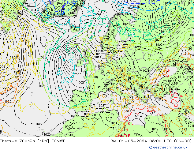 Theta-e 700hPa ECMWF  01.05.2024 06 UTC